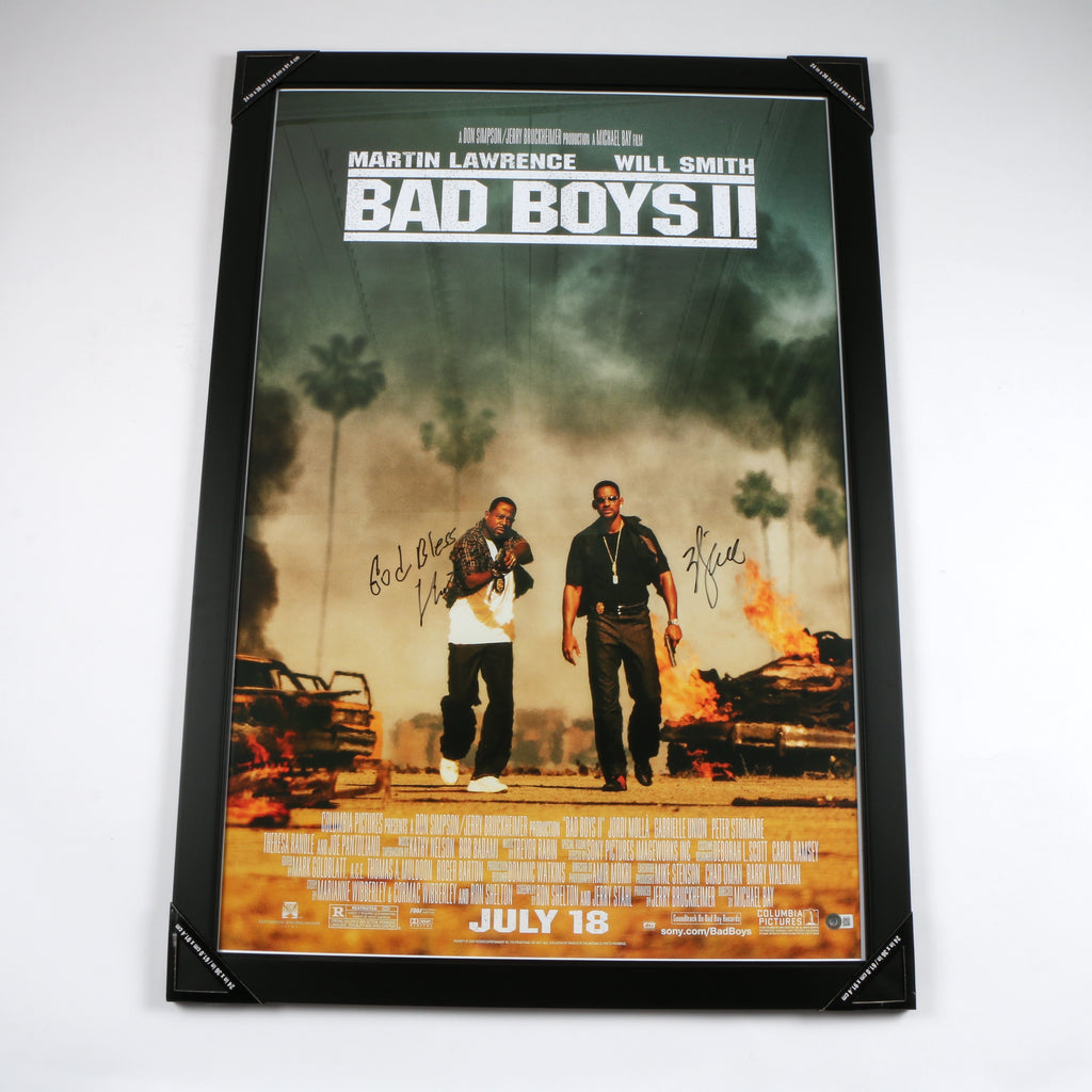 Will Smith and Martin Lawerence Signed Poster 24x36 Framed Bad Boys II Beckett COA