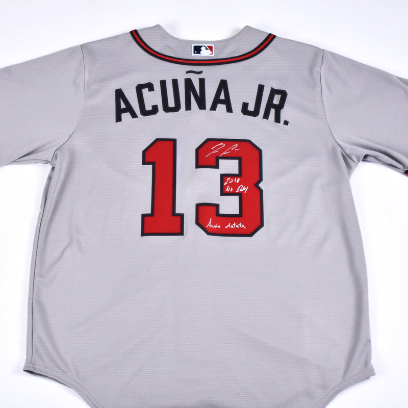 Ronald Acuna Jr. Signed Atlanta Braves Jersey Multiple Inscriptions - Grey