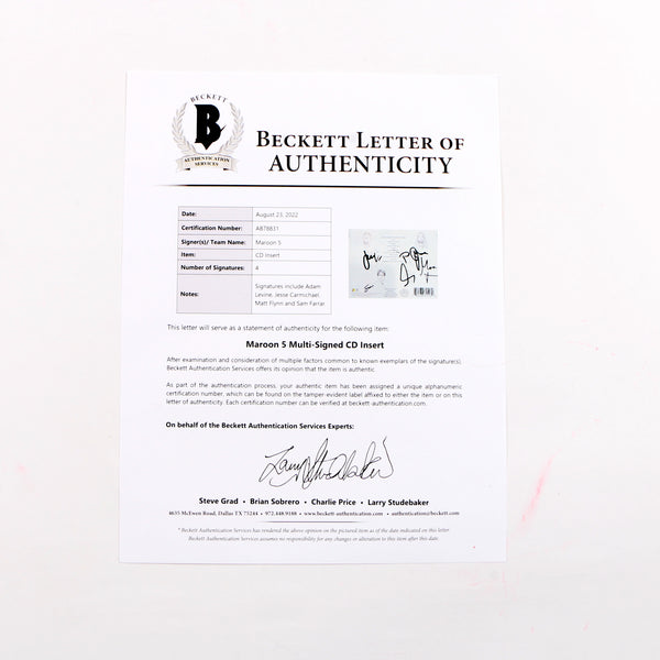 Maroon 5 Signed Album cover (Back) – More Than Sports