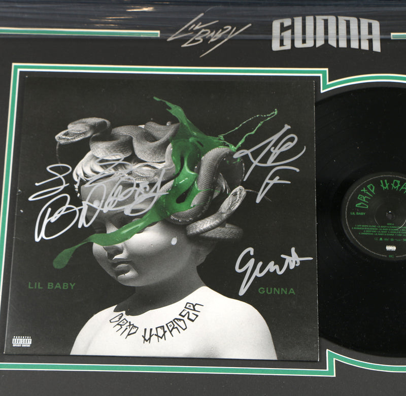 Gunna and Lil Baby Signed Vinyl Drip Harder Framed Vinyl Record Beckett