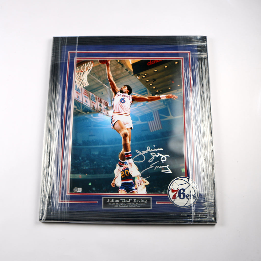 Julius Erving Signed Photo 16x20 Framed Philadelphia 76ers Dr. J Auto Beckett