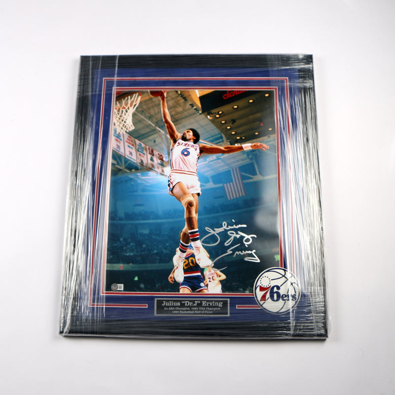 Julius Erving Signed Photo 16x20 Framed Philadelphia 76ers Dr. J Auto Beckett