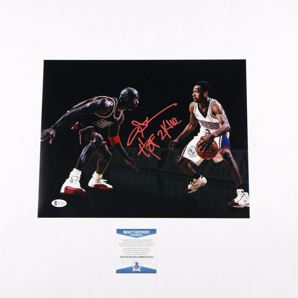 Allen Iverson Signed Photo 11x14 Michael Jordan Philadelphia 76ers Beckett