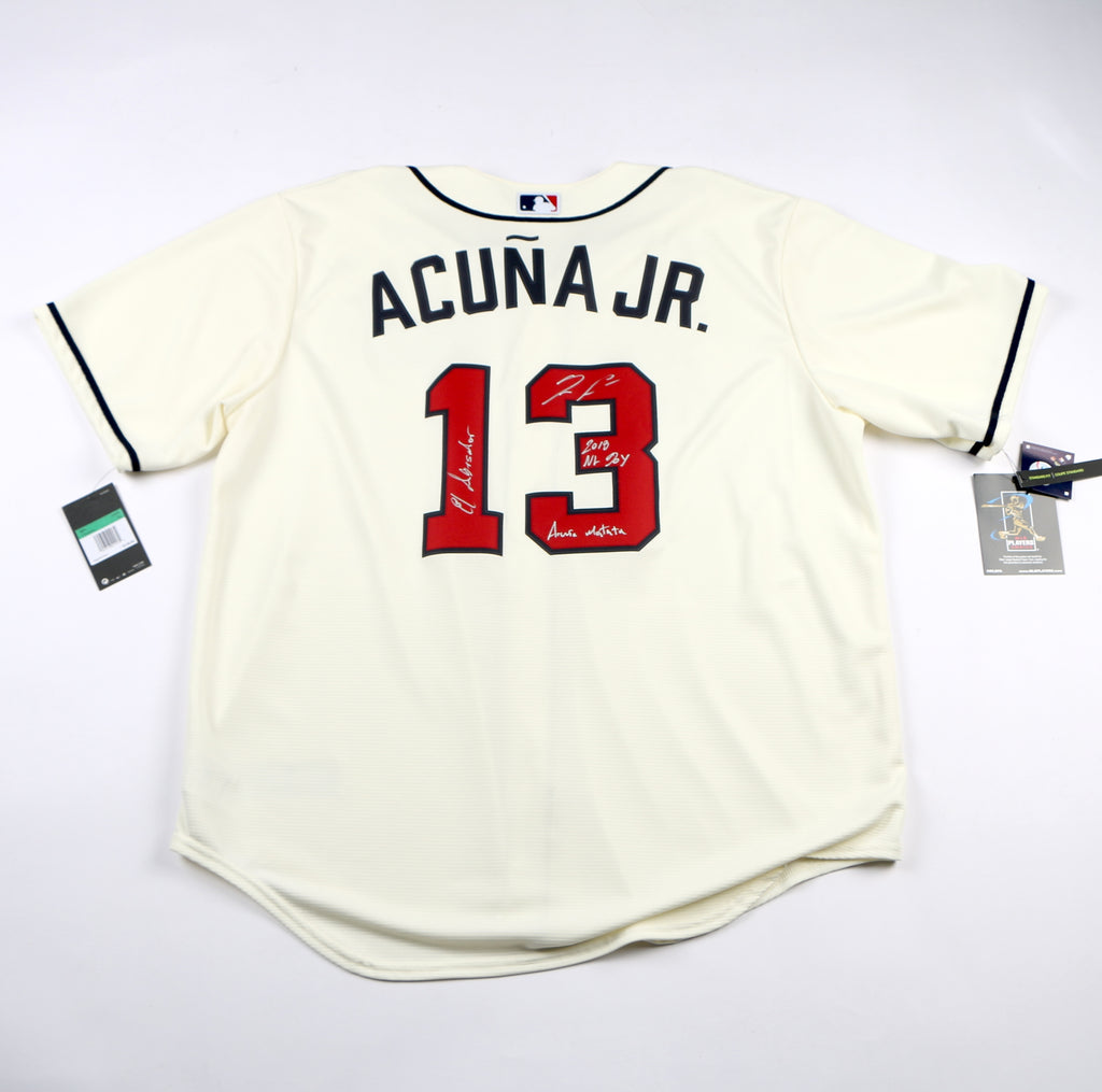 Ronald Acuna Jr. Signed Jersey Cream Atlanta Braves 3 Inscriptions Beckett