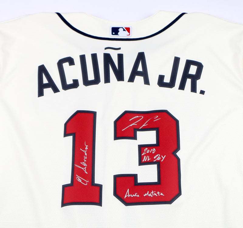 Ronald Acuna Jr. Signed Jersey Cream Atlanta Braves 3 Inscriptions Beckett