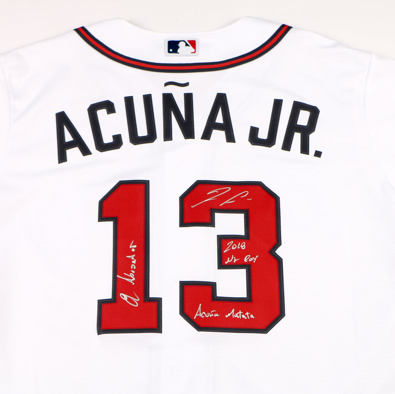 Ronald Acuna Jr. Signed Jersey Home White Atlanta Braves Acuna inscriptions Beckett
