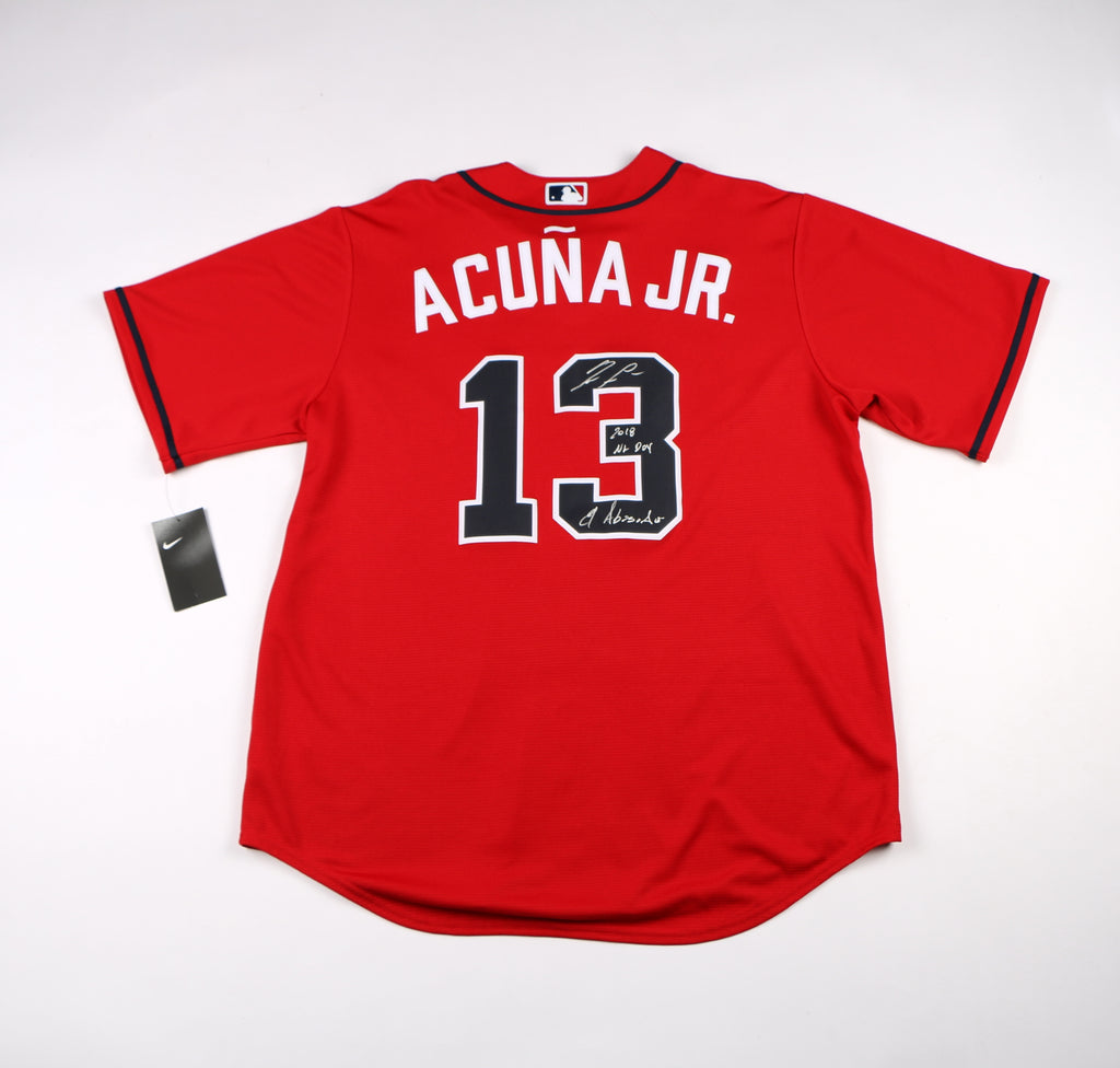 Ronald Acuna Jr. Signed Jersey Red Atlanta Braves Acuna Auto inscriptions Beckett