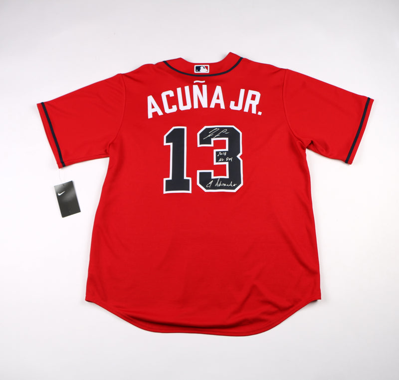 Ronald Acuna Jr. Signed Jersey Red Atlanta Braves Acuna Auto inscriptions Beckett
