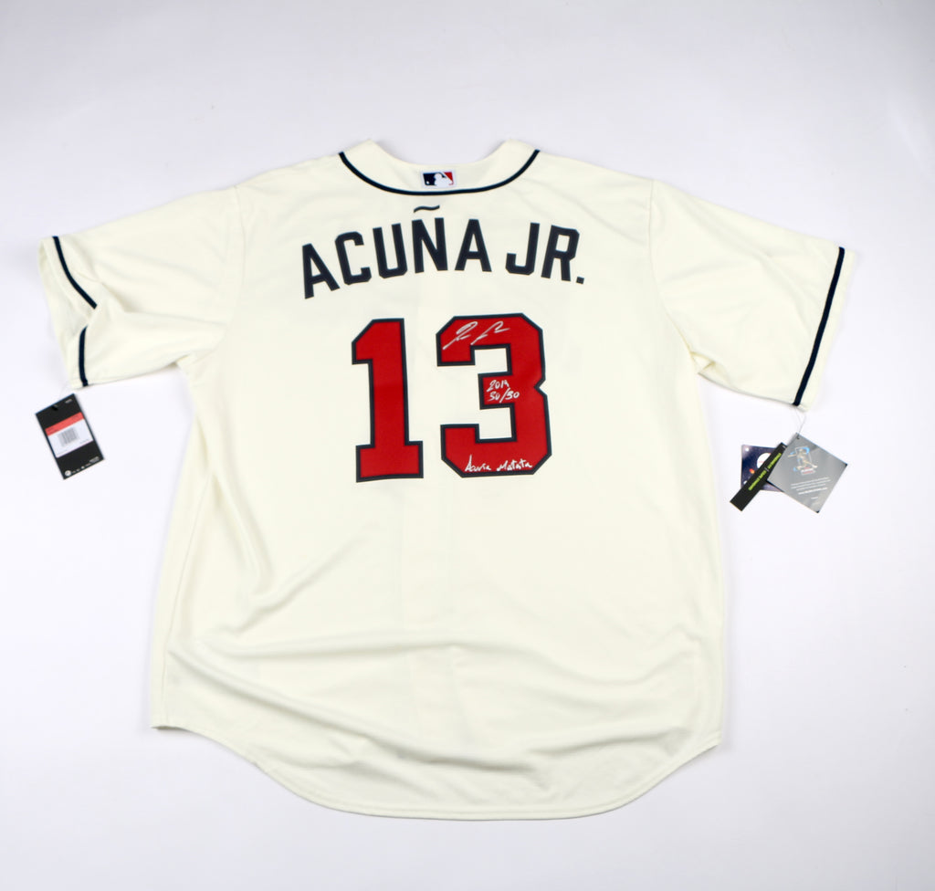 Ronald Acuna Jr. Signed Jersey Cream Atlanta Braves Acuna Auto Jersey Beckett