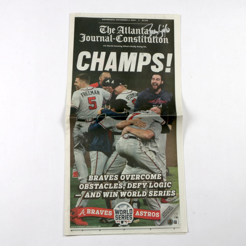 Brian Snitker Signed Newspaper World Series Champs Atlanta Braves Beckett