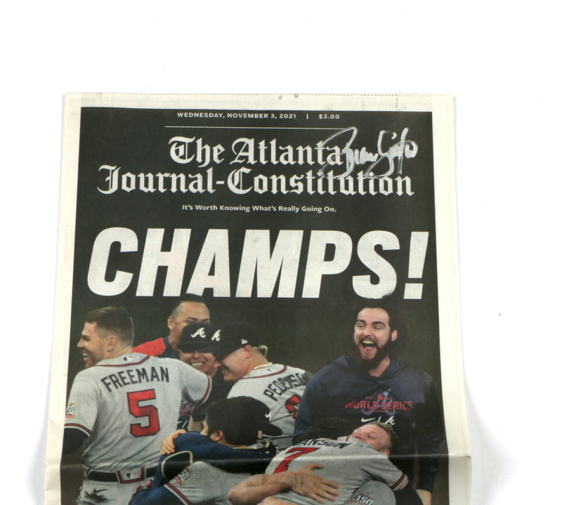 Brian Snitker Signed Newspaper World Series Champs Atlanta Braves Beckett