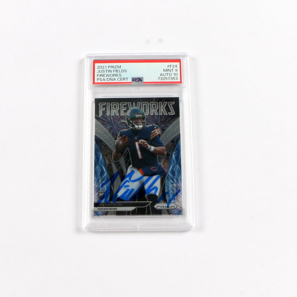 Justin Fields Signed Autograph 2021 Prizm Fireworks #F24 PSA/DNA On Card Auto Rare