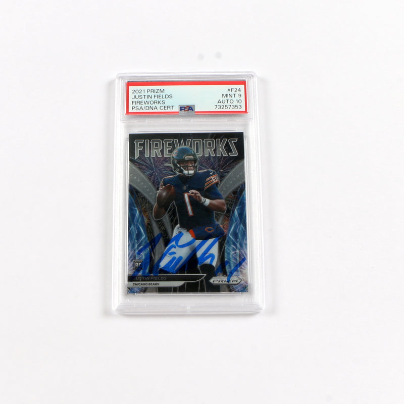 Justin Fields Signed Autograph 2021 Prizm Fireworks #F24 PSA/DNA On Card Auto Rare