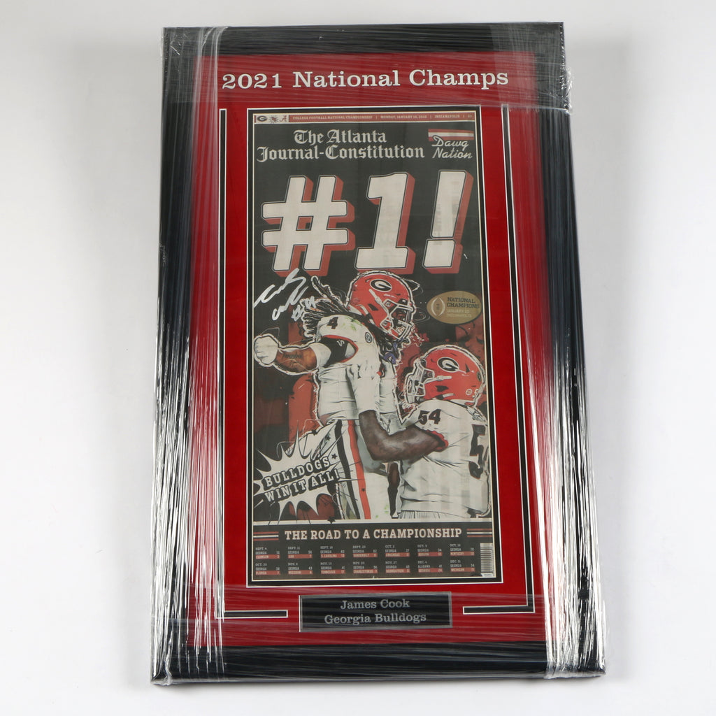 James Cook Georgia Bulldogs Signed "National Championship" Newspaper - Framed Display - Beckett COA