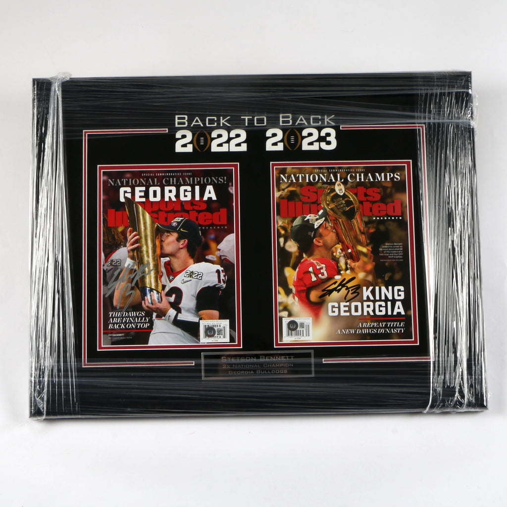 Stetson Bennett Signed Sports Illustrated framed 2021 and 2022 National Championship Edition Beckett