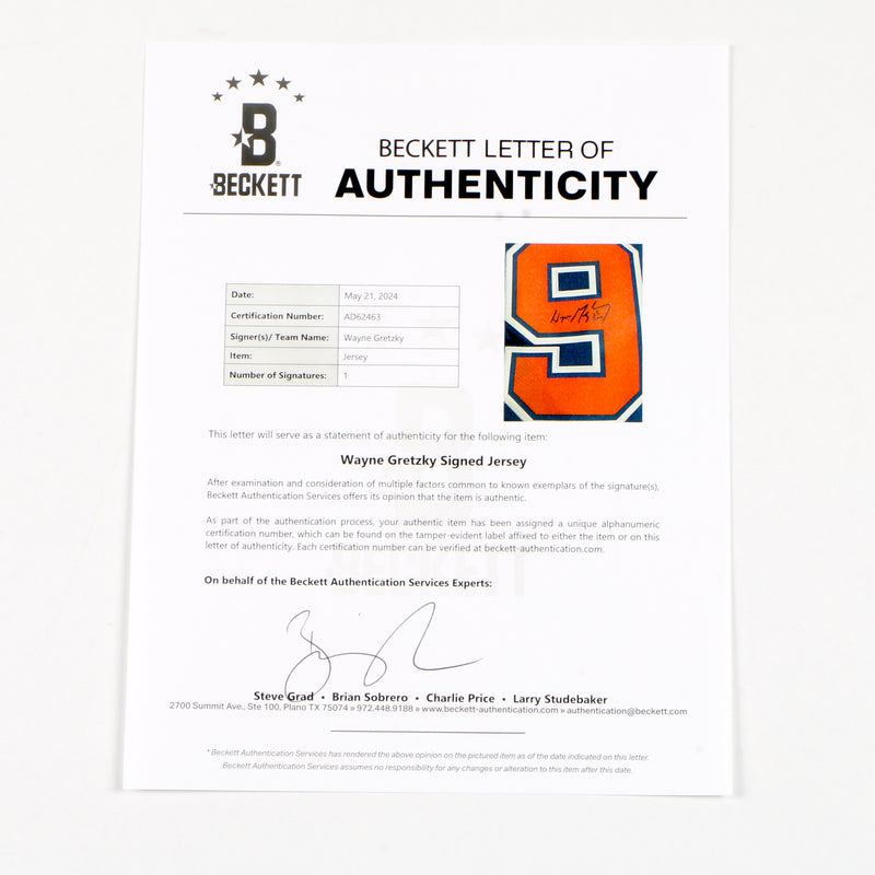 Wayne Gretzky Signed Jersey Edmonton Oilers Beckett COA