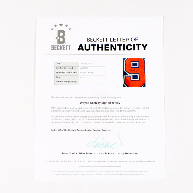 Wayne Gretzky Signed Jersey Edmonton Oilers Beckett COA