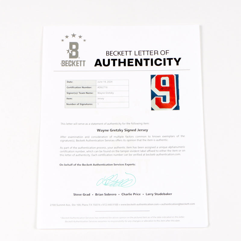Wayne Gretzky Signed Jersey New York Rangers Beckett COA
