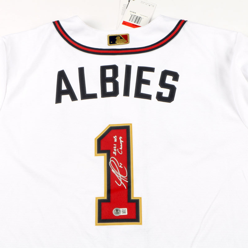 Ozzie Albies Signed Jersey Champions Atlanta Braves "2021 WS Champs" Beckett