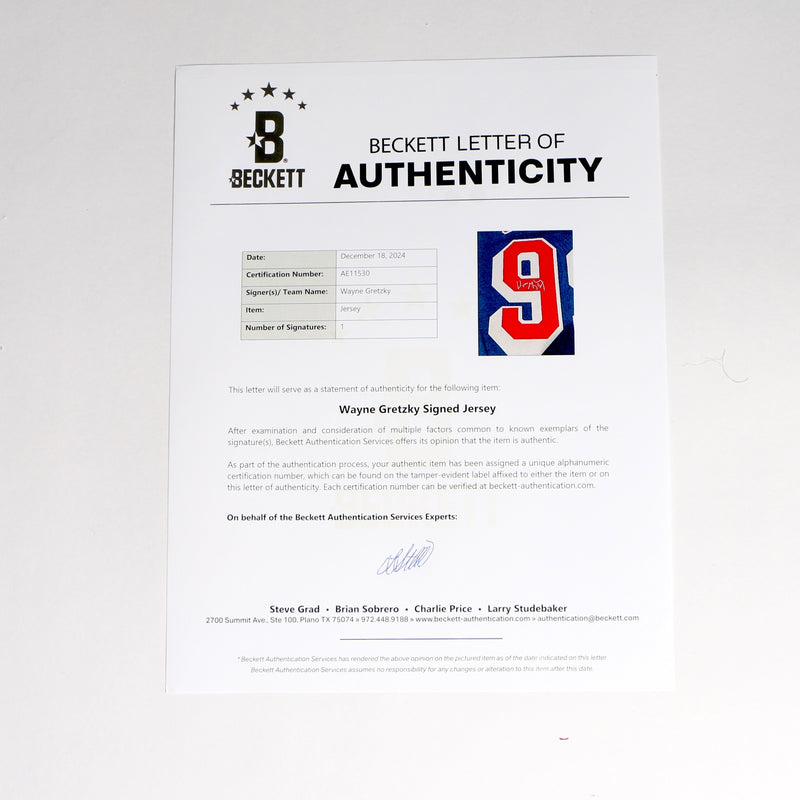 Wayne Gretzky Signed Jersey New York Rangers Beckett COA