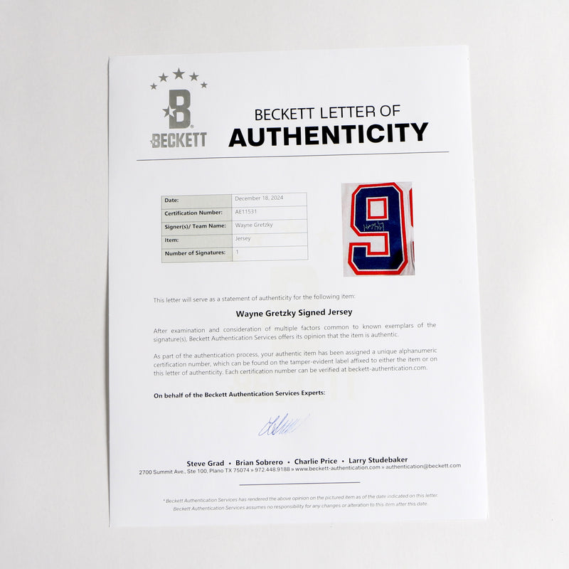 Wayne Gretzky Signed Jersey Edmonton Oilers  - Beckett COA