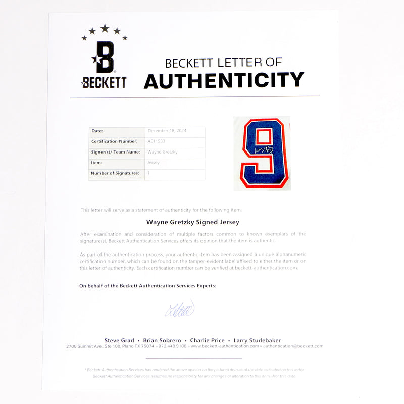 Wayne Gretzky Signed Jersey Edmonton Oilers Beckett COA
