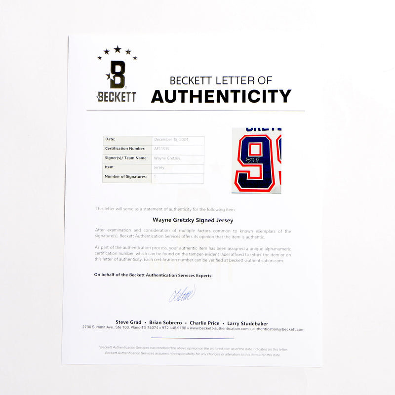 Wayne Gretzky Signed Jersey Edmonton Oilers - Beckett COA