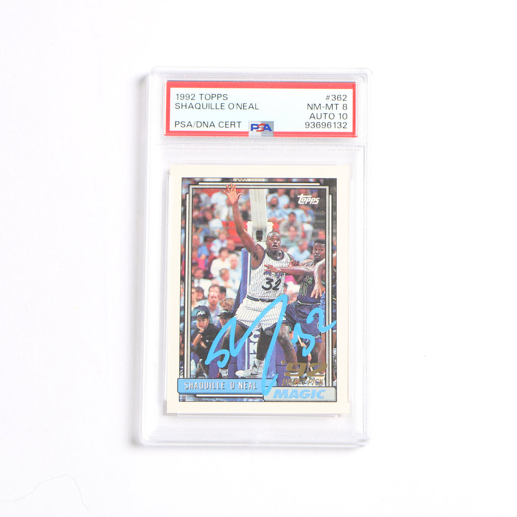 Shaquille O'Neal Signed 1992 Topps #362 Rookie Card – PSA Auto 10, NM-MT 8