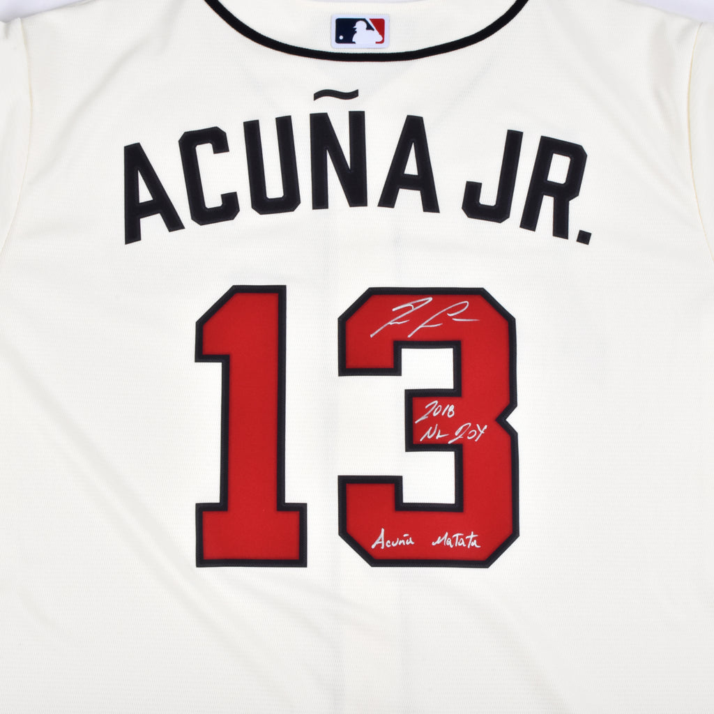 Ronald Acuna Jr. Signed Atlanta Braves Jersey Multiple Inscriptions - Cream