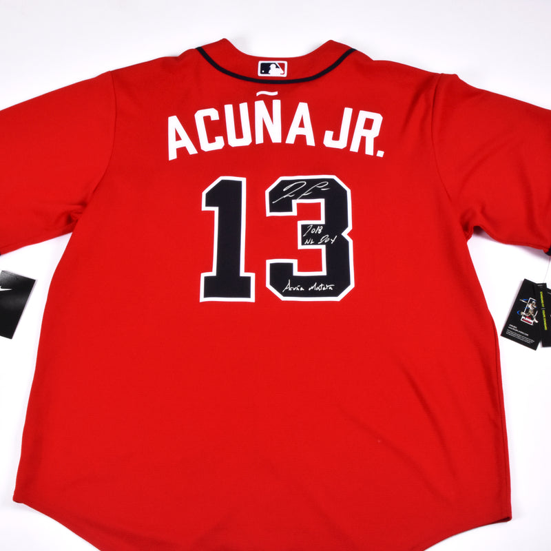 Ronald Acuña Jr. Signed Atlanta Braves Jersey Multiple Inscriptions - Red