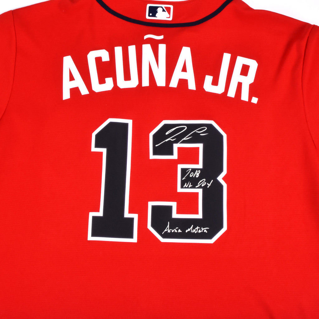Ronald Acuña Jr. Signed Atlanta Braves Jersey Multiple Inscriptions - Red