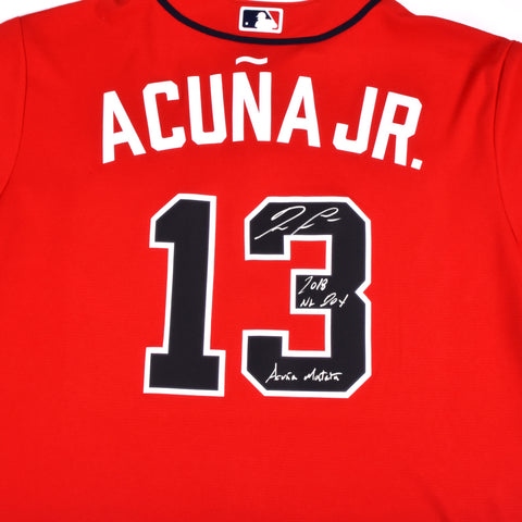 Ronald Acuna Jr Signed Atlanta Braves Jersey (USA SM) 2018 N.L. Rookie –