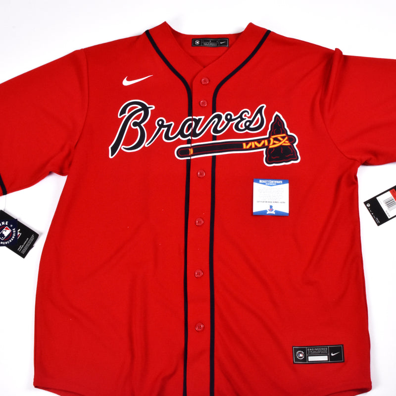 red white and blue braves jersey