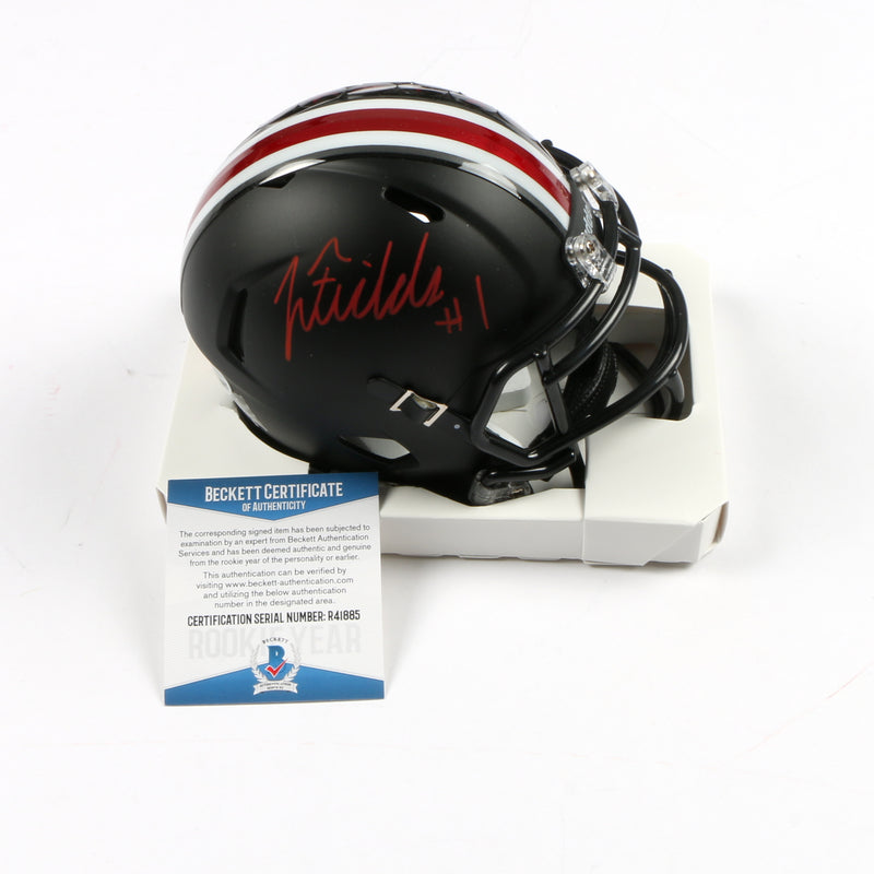 Justin Fields Signed Mini Helmet Helmet Eclipse Replica Ohio State Buckeyes