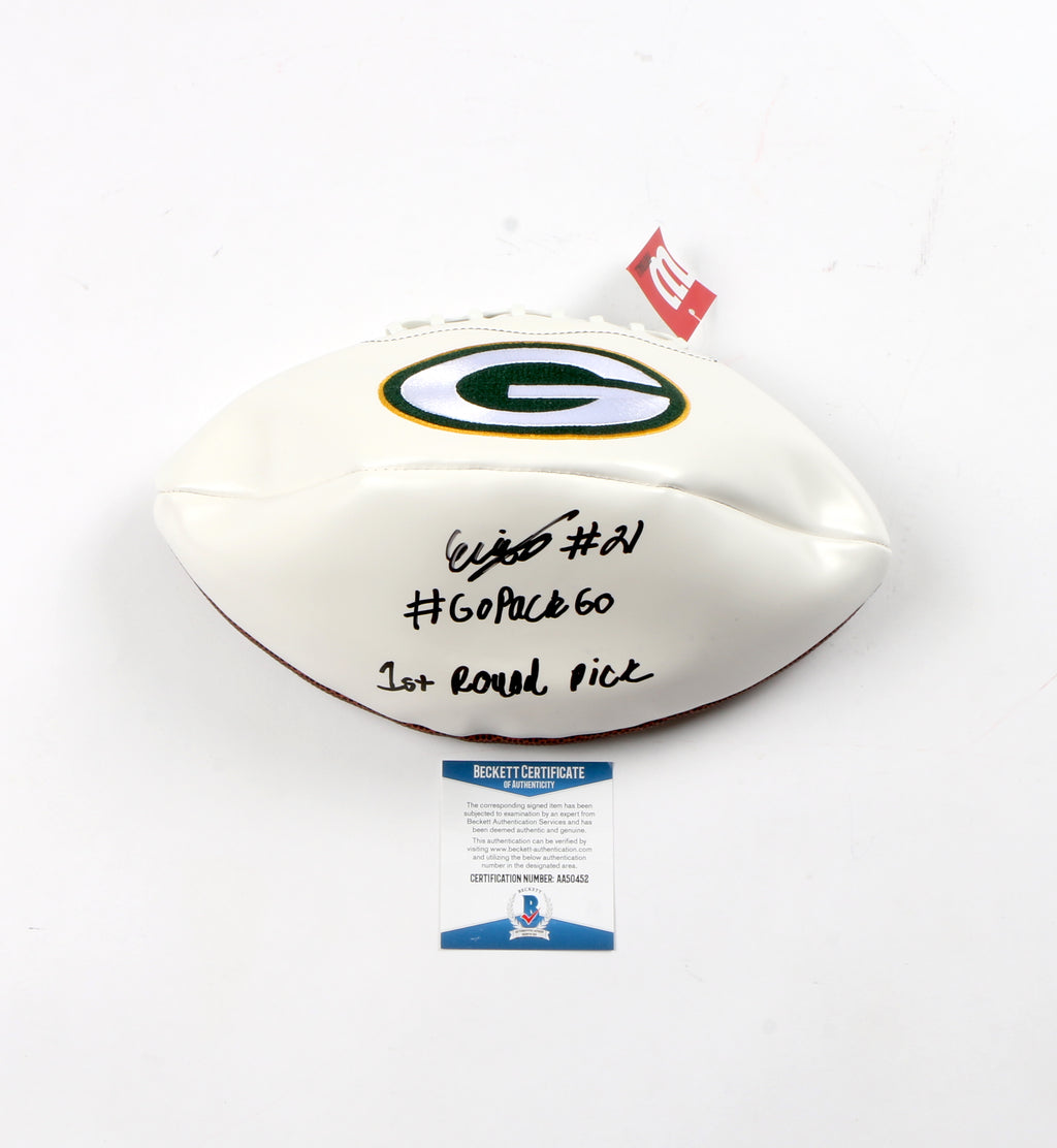 Eric Stokes Signed Football Greenbay Packers White Panel
