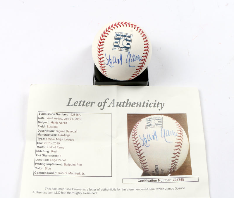 Hank Aaron Signed Hall Of Fame Baseball Atlanta Braves