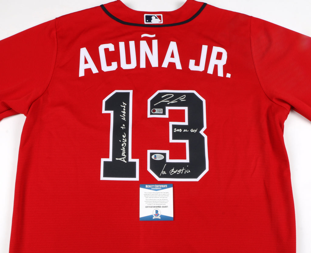 Ronald Acuna Jr. Signed Atlanta Braves Jersey Multiple Inscriptions - (New Red)