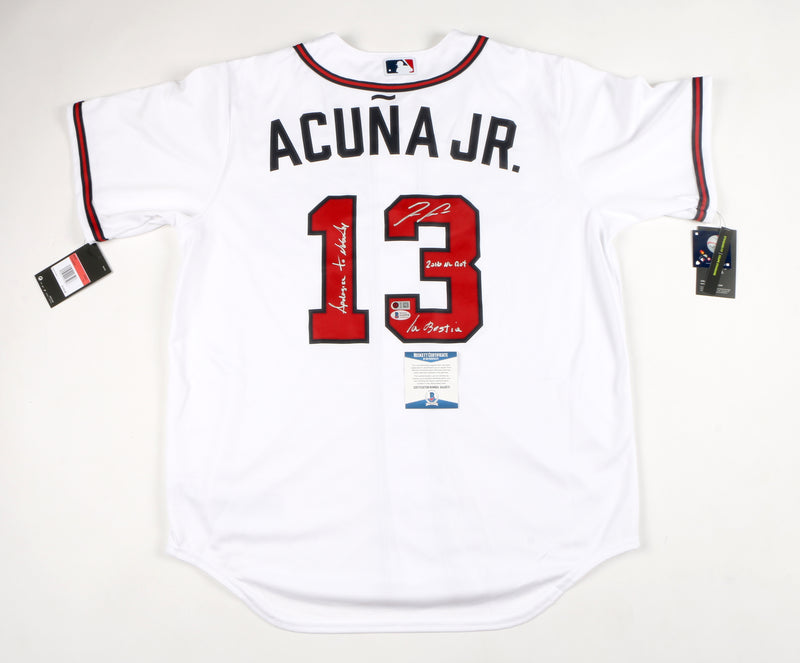 Ronald Acuna Jr. Signed Atlanta Braves Jersey Multiple Inscriptions - (New White)