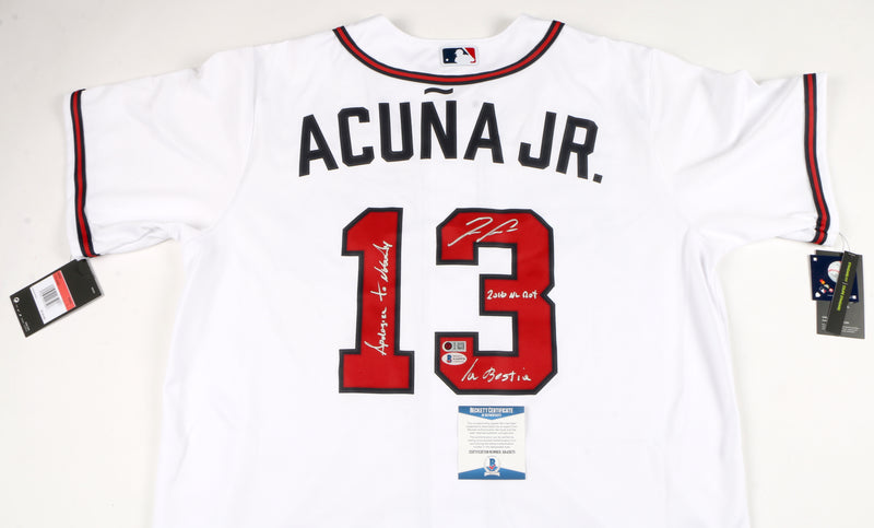 Ronald Acuna Jr. Signed Atlanta Braves Jersey Multiple Inscriptions - (New White)