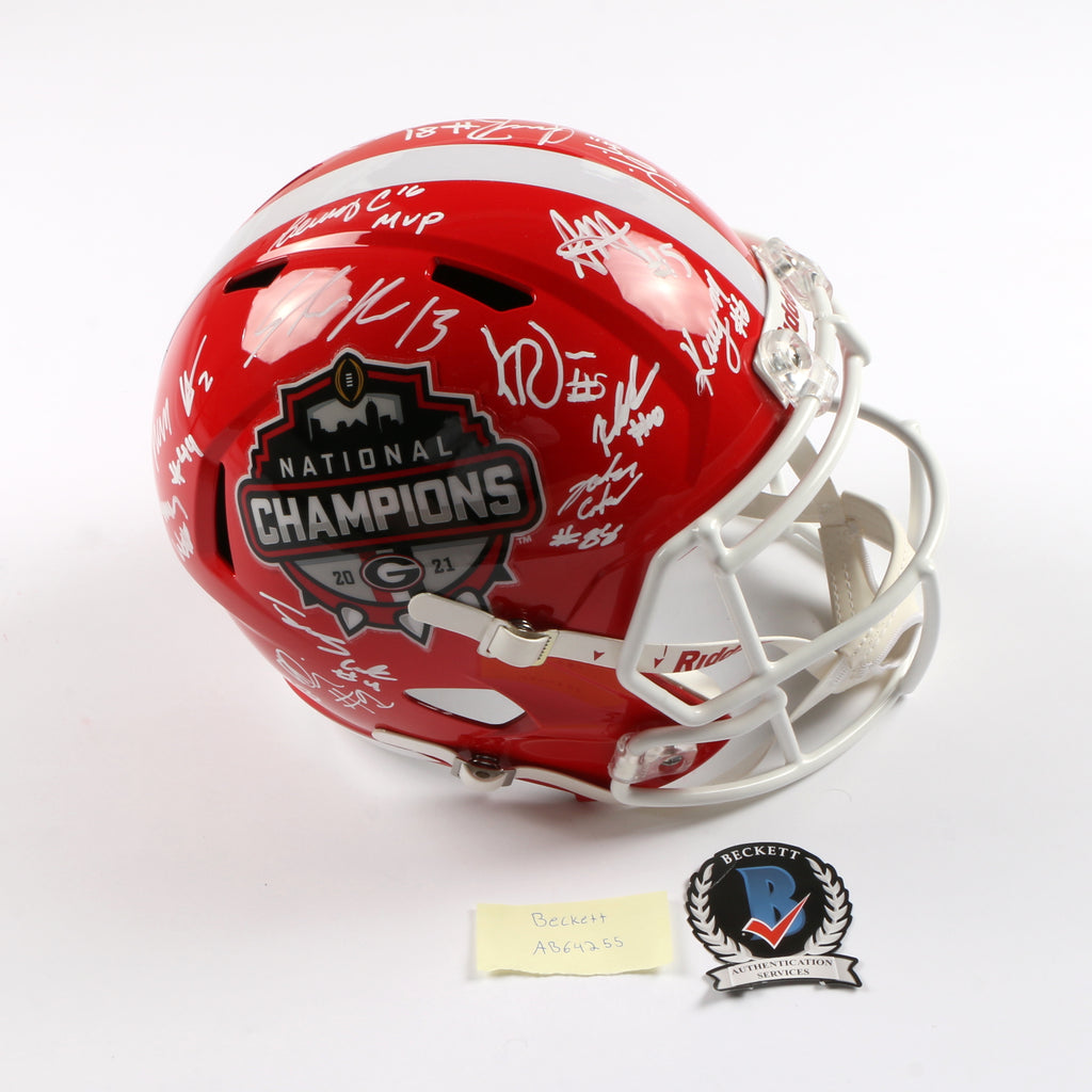 2021 National Champs Helmet Team Signed Natty Speed Rep Georgia Bulldogs BAS AB64255