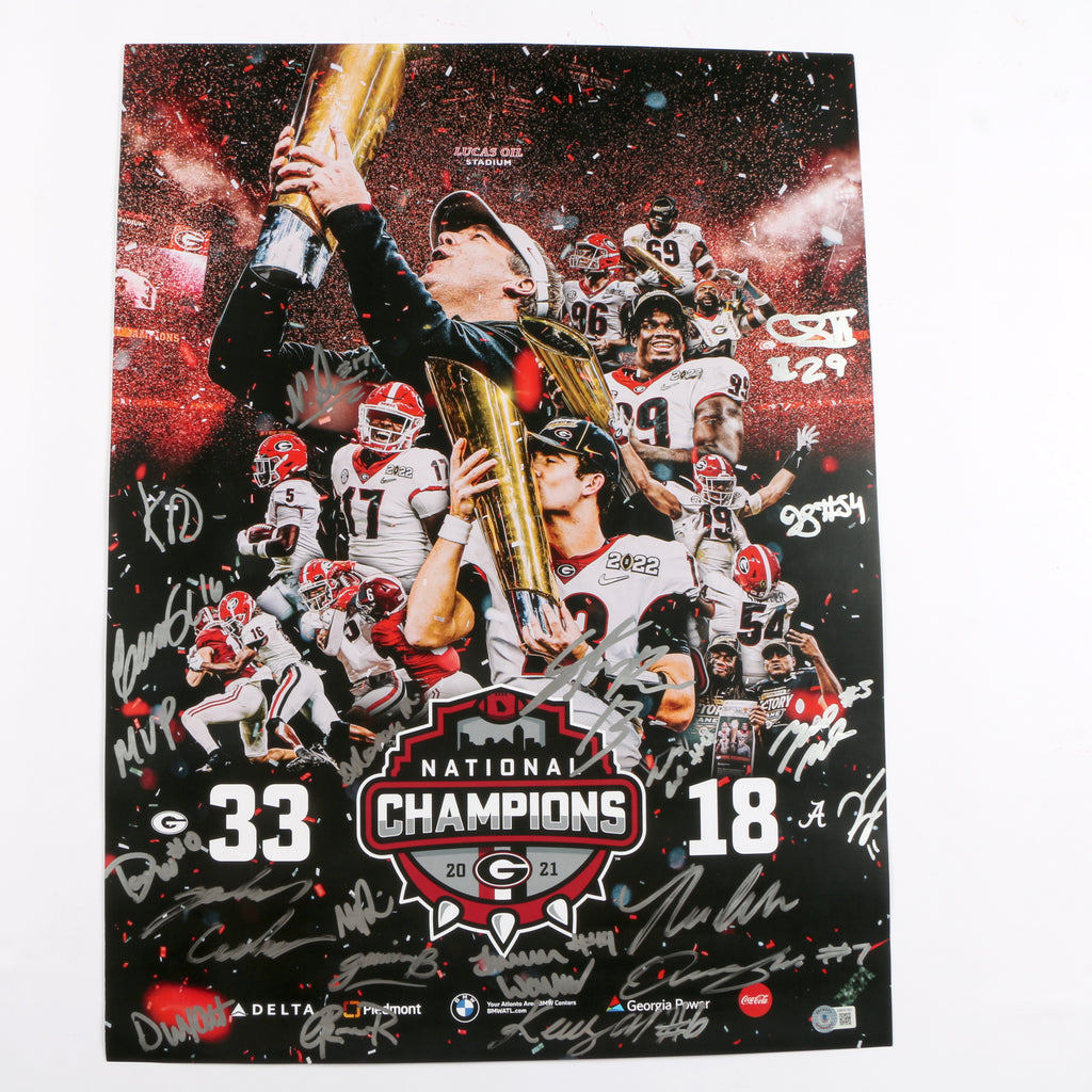 2021 National Champs Team Signed Poster Travon Bowers Stetson Georgia Bulldogs BAS AB64182