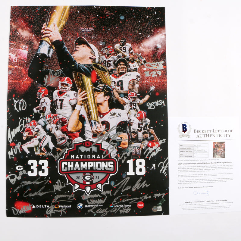 2021 National Champs Team Signed Poster Travon Bowers Stetson Georgia Bulldogs BAS AB64182