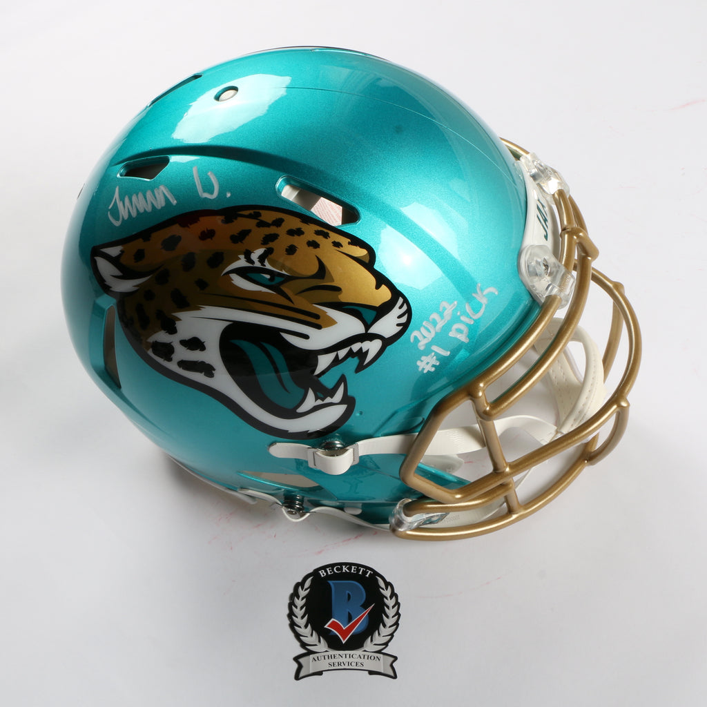Travon Walker Signed Helmet Jacksonville Jaguars Speed Rep #1 Pick BAS