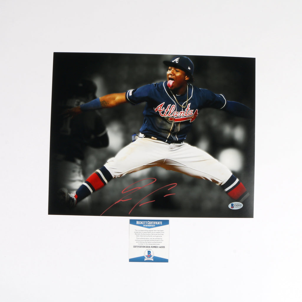 Ronald Acuna Signed 11x14 Photo Atlanta Braves Leap Edit Beckett
