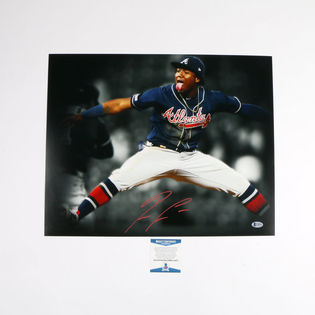Ronald Acuna JR Signed 16x20 Atlanta Braves Leap Edit Beckett