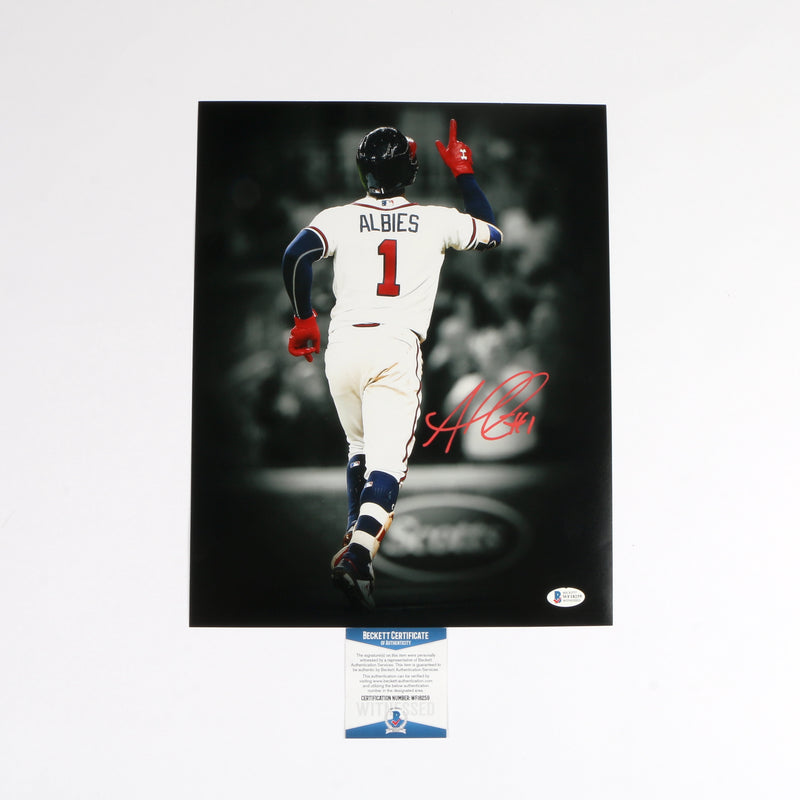 Ozzie Albies Signed 11x14 Photo Post HR Edit Atlanta Braves Beckett