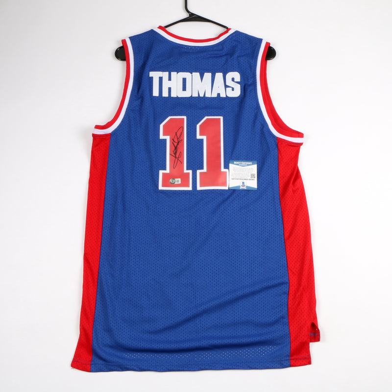 Isiah Thomas Signed Detroit Pistons Blue Jersey Beckett