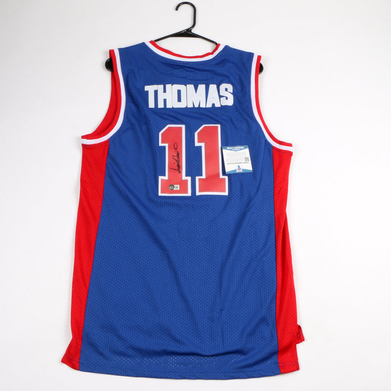 Isiah Thomas Signed Detroit Pistons Blue Jersey Beckett