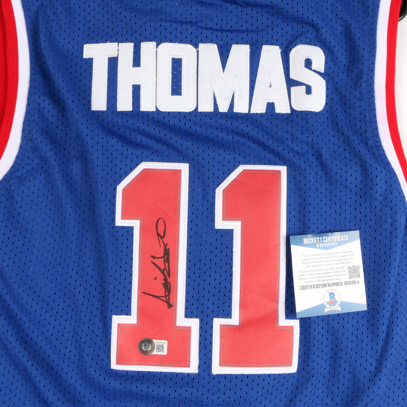 Isiah Thomas Signed Detroit Pistons Blue Jersey Beckett