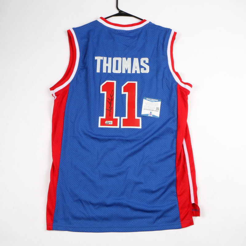 Isiah Thomas Signed Detroit Pistons Blue Jersey Beckett